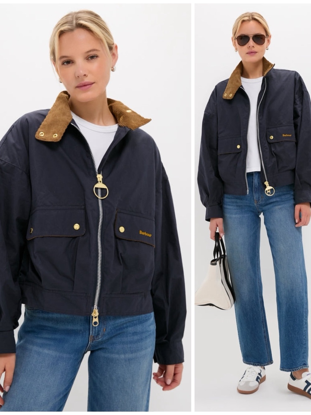 NWT Barbour Navy Blackthorn Casual Zip Up Cotton Jacket Women’s Size 4